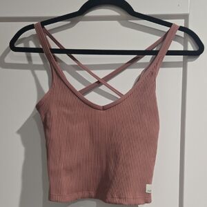 Vuori Dusty Pink Ribbed Crop Top